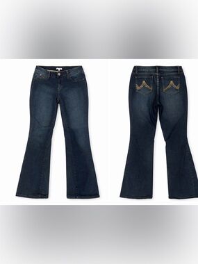 Fashion Bug Dark Blue Flare Jeans with Embroidered Back Pockets